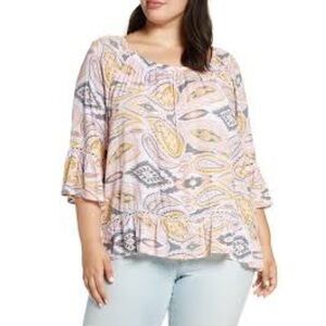 Fever Paisley Print 3/4 Sleeve Blouse 1X NWT